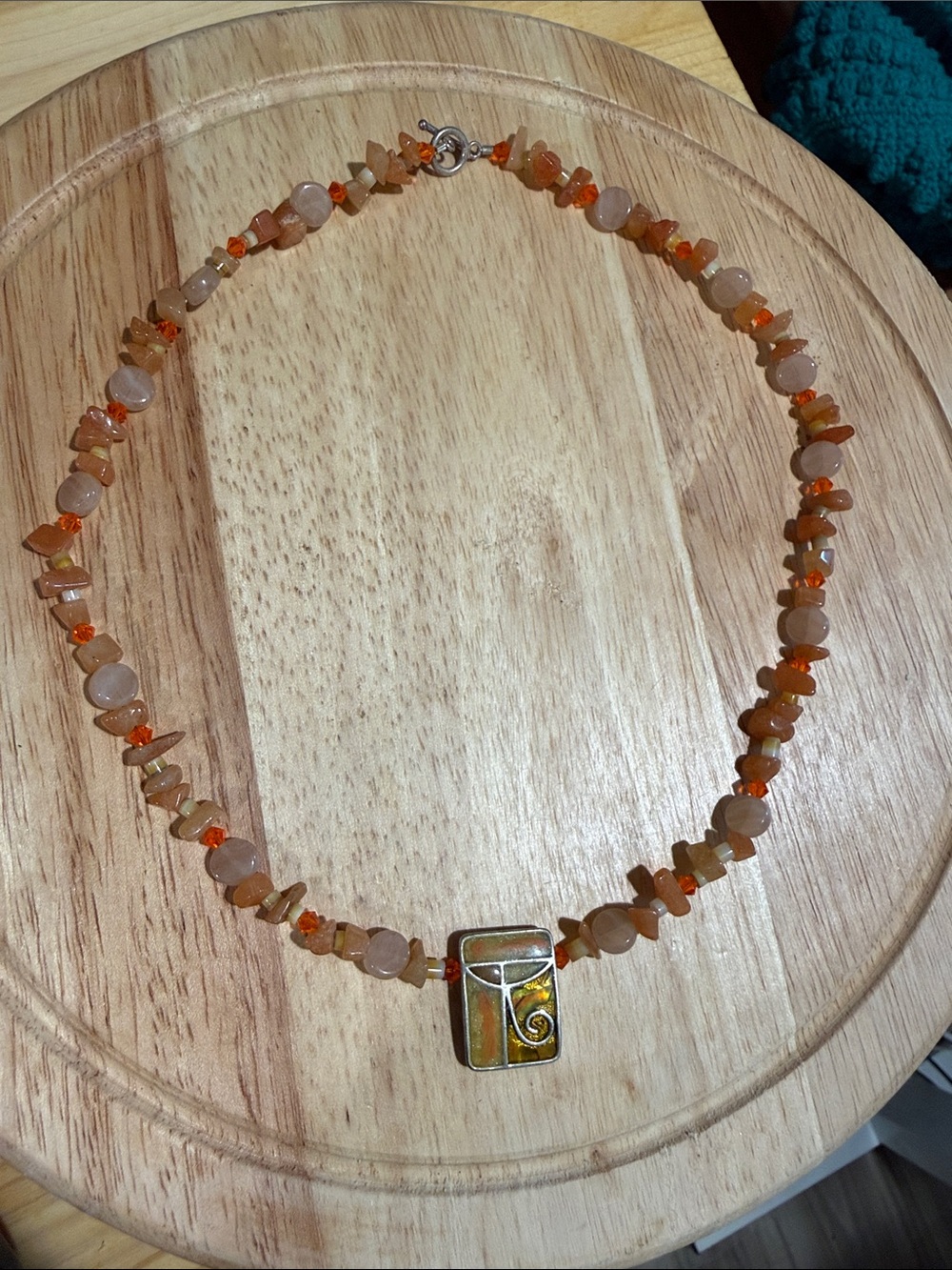 Warm Orange Bead Necklace with Decorative Ceramic Pendant